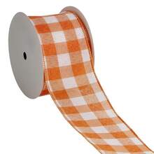 Buffalo Plaid Burlap Wired Ribbon, Tartan Check, Farmhouse Style, For Gift Wrapping, Christmas, Wedding Decorations (Orange/Solid/Check, 2.5 Inch),2.5Inch,Orange/Solid/Check - 橙色/純色/格子 - 查看 4