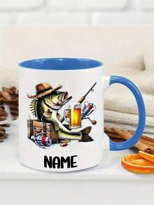 Personalized Fishing Mug With Customizable Name And Text, Fun Jumping Fish Pattern, Insulated Ceramic Coffee Cup With Black Handle, 7 Colors Available, Dishwasher Compatible, Mugs For Men - Multicolor - View 5