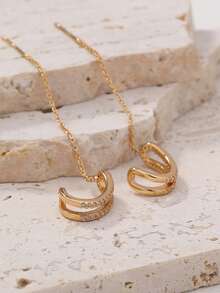 Nooxian 1对女士优雅水钻元素双排铜流苏耳环 - 金黃色 - 查看 4