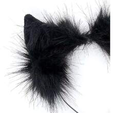 Cat Wolf Fox Dog Ears Headband Hanade Faux Fur Cosplay Halloween Costume Party,30216582 - 黑色 - 查看 6