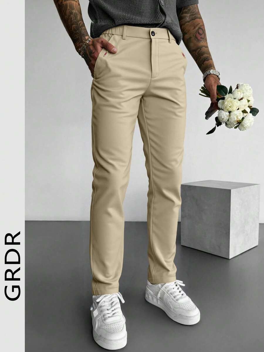 GRDR Men's Solid Color Pocket Casual Commuter Tapered Pants - Khaki - View 1