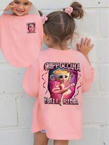 Áo thun tay ngắn cổ tròn họa tiết hoạt hình thường ngày cho bé gái, mùa hè - Hồng - Xem 1