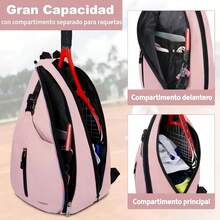 Bolsa de Tenis, Mochila Padel Resistente al Agua Raquetero, Cruzada Mochila Tennis Bag para Hombres y Mujeres, para Raquetas Bádminton, Squash, Pickleball, Pelotas y Otros Accesorios Deportivos - rosa brillante - Ver 9