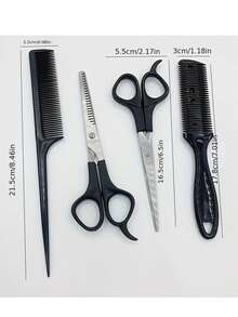4pcs Professional Hairstyling Tool Set, Durable Plastic Material, Includes: Hair Cutting Scissors, Thinning Scissors, Curling Scissors, Comb, Curling Products