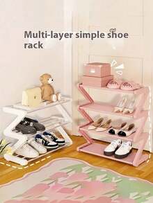 4-Layer Z-Shaped Shoe Rack, Durable Plastic Independent Storage Box, Arc-Shaped Design, Easy To Assemble Floor Rack, Suitable For Living Room Or Dormitory, Stackable And Space-Saving, Shoe Storage Box, Vertical Rack.