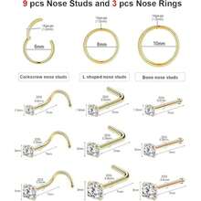 3/9/12pcs Nose Ring Set, Unisex, Low Allergy 316L Stainless Steel Hinged Clasp Nose Rings, Suitable For Ear Cartilage, Ear Conch, Ear Tragus, Ear Helix, Silver, Gold, Black, L-Shaped/Spiral/Straight Nose Studs, Genuine Body Piercing Jewelry