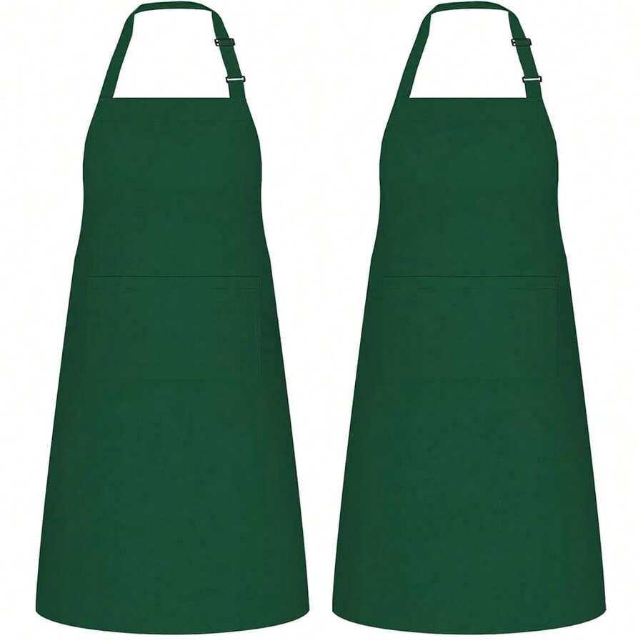 NLUS 2 Pack Kitchen Aprons With 2 Pockets For Women Men, Chef Aprons For BaFKing BBQ CooFKing, Green,Green - Green - 查看 1