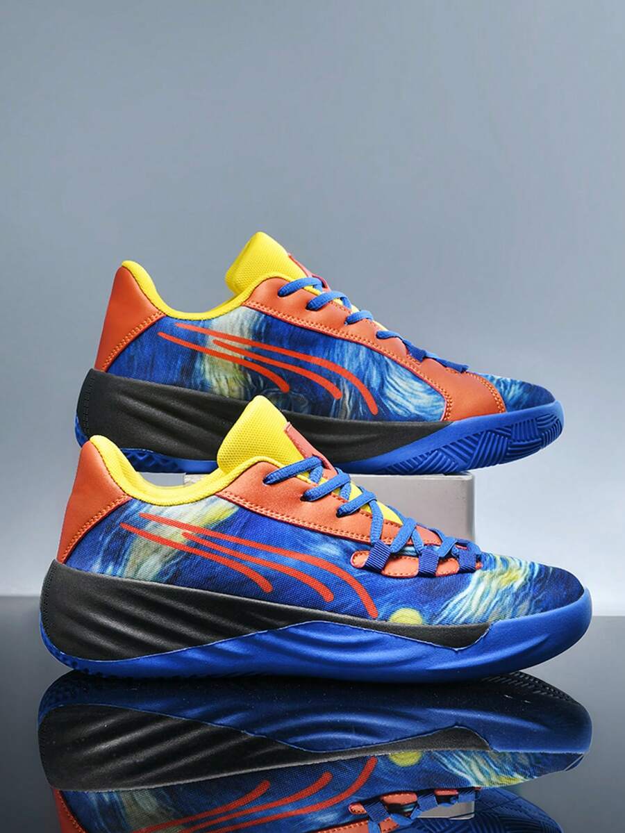 1 Pair Men's Outdoor Basketball Shoes, Fashionable Casual Sports Sneakers, Low-Top Lace-Up Outdoor Running Shoes - Royal Blue - View 1