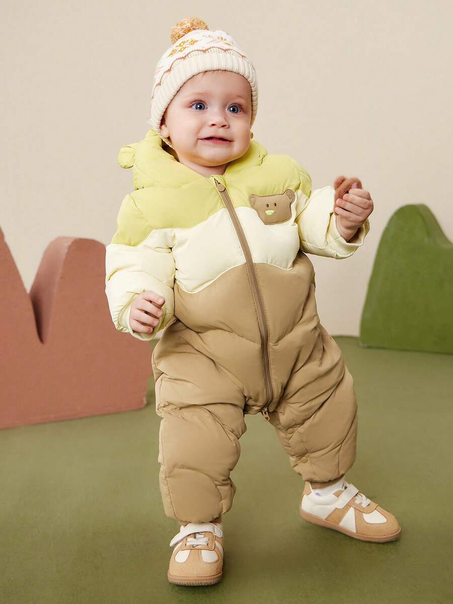 mini bala Barnens trippelskyddande dunsnöoverall vinter 2025, söt babysparkdräkt - Aprikos gul - Visa 1