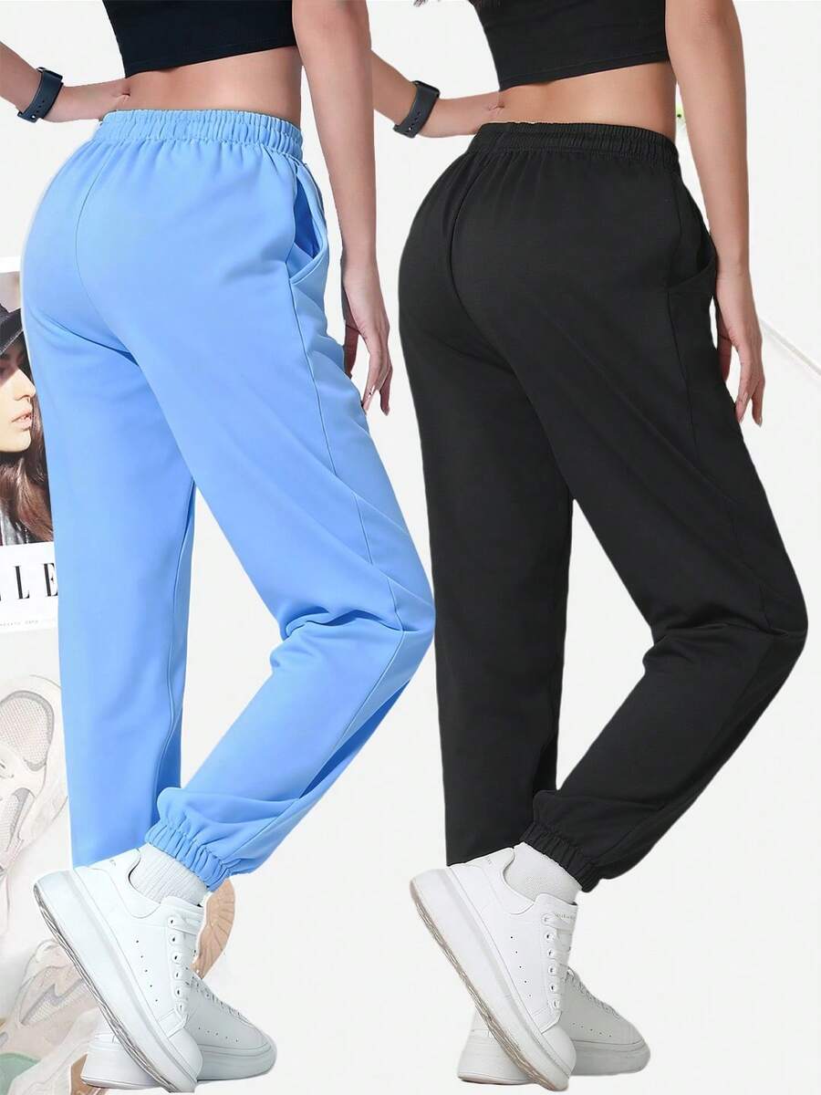 2 Packs Women's Athletic Running Pants - High-Waisted Outdoor Joggers, Lightweight Sports Trousers For Yoga & Gym - Multicolor - View 1