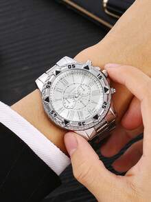 1pc New Arrival Men's Watch, Quartz Watch With Faux Chronograph Dial, Stylish And Sporty Large Dial - Multicolor - View 7
