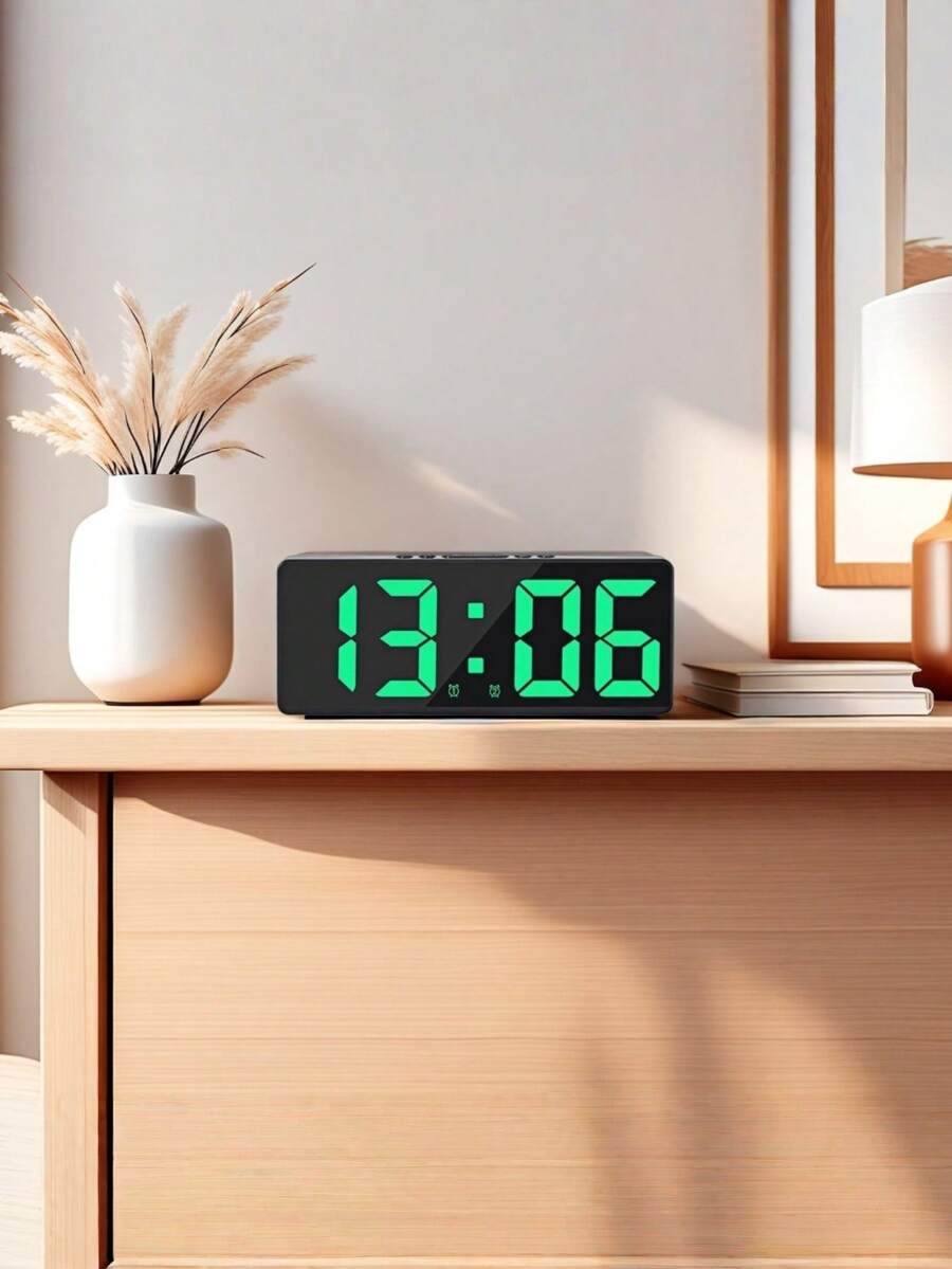 NieNie Reloj despertador digital de acrílico con control de voz, alarma dual, modo nocturno, función de repetición, 5 niveles de brillo ajustable, 12/24H, función antidisturbios, reloj electrónico LED (batería no incluida)