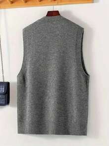 女士纺织针织背心 - 无袖、圆领、侧开衩、休闲时尚夹克 - 纯色，适合所有季节 - 灰色 - 查看 2