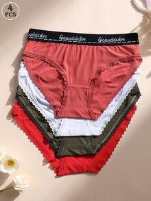 4 piezas de bragas de mujer de cintura baja de seda de hielo - Bragas sexy con encaje - Cómodas y transpirables - Control de abdomen y levantamiento de cadera - Ropa interior para uso diario, deportes, yoga - Multicolor - Ver 2