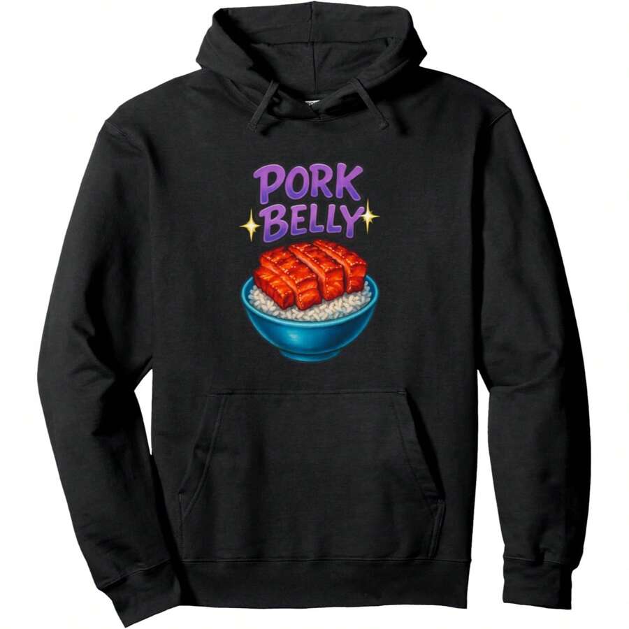 Pork Belly Vintage Inspired Sarcastic Foodie Airbrush Style Pullover Hoodie - màu đen - Xem 1