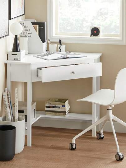SoBuy FWT31 W, Wit Corner Desk, Triangle Tafel Bureau Drawer, Home Office Computer Workstation view 3