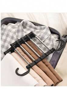 High-Quality, Practical, Multi-Layered, Multifunctional, And Discreet Folding Trouser Hanger, Ideal For Wardrobes. - Black - View 5