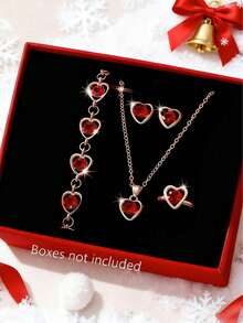 6/5pcs Set, Cute Cartoon Heart Shaped Digital Display Fashion Square Dial Watches, Bracelet, Necklace, Earrings, Ring Jewelry Set For Girls, Versatile For Christmas, Valentine's Day, Back To School, Birthday Gifts