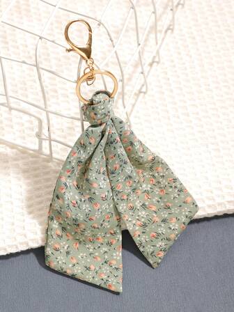 1pc Floral Fabric Hanging Bag Accessory, V-Shaped Print, Casual Bohemian Party, Cute Street, Elegant Zinc Alloy, All Season