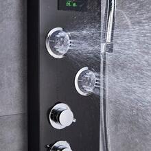 Grifo De Ducha De Baño con Panel De Ducha Led, Columna De Bañera, Mezclador con Ducha De Mano, Pantalla De Temperatura, Color Negro - Negro mate - Ver 6