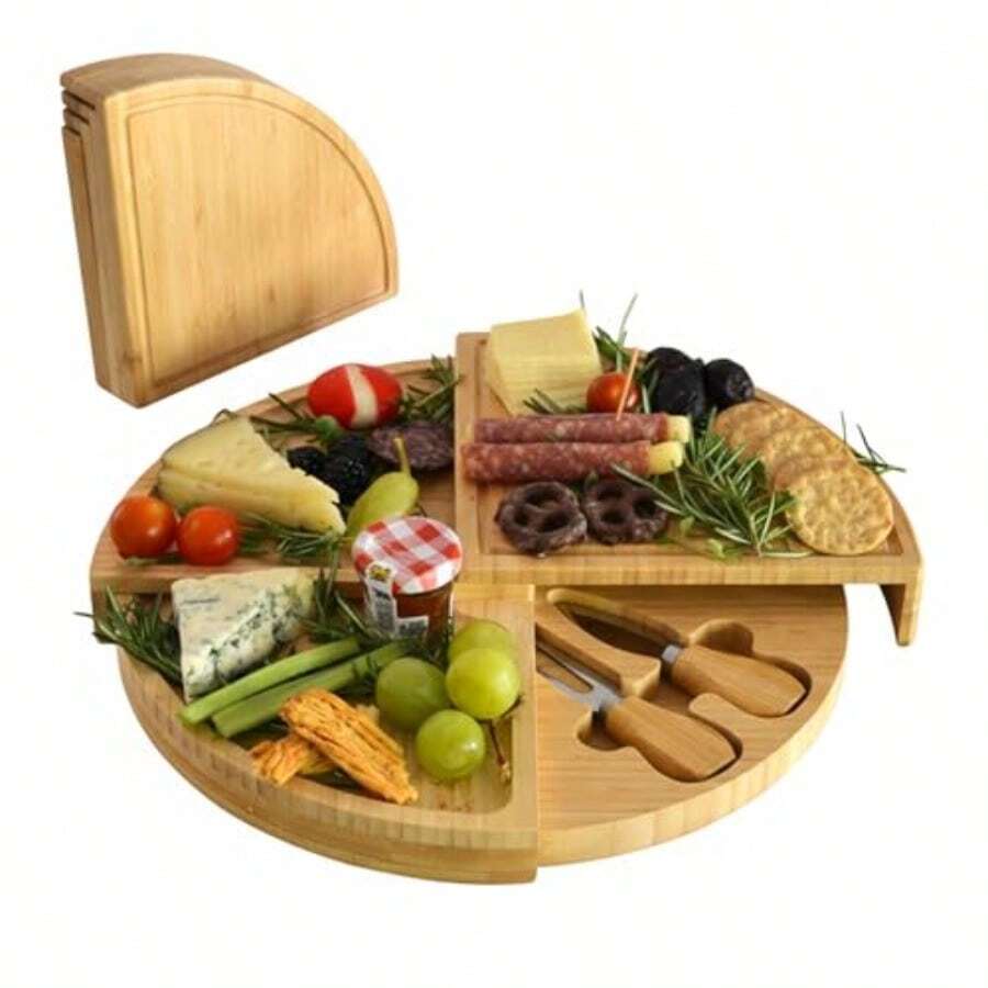 Bamboo Board For Appetizers With Cheese S - Stores As A Space Saving ...
