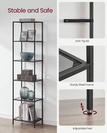 Bathroom Shelf With 6 Shelves, Tempered Glass, Easy Assembly For Bathroom, Living Room, Kitchen, Office, Slate Grey, Black Ink - Black - View 7