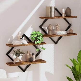 Wooden Wall-Mounted Shelf For The Living Room Background Wall, Vase Display Decorative Rack, Home Storage Organizer 1pc