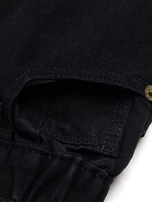 Young Boy Simple Black Wash Wide Leg Jeans, Versatile Casual Wear, Adjustable Elastic Waist Loose Fit Straight Leg Denim Pants - Black - View 7