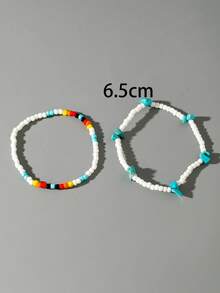 imoli 2pcs Minimalist Beaded & Stone Bohemian Style Anklet Set For Women, Perfect Gift For Travel & Vacation (Handmade Beads Quantity & Size May Vary) - 31022-ank-white-eP - View 6