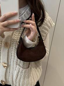 Mini New Fashion Suede Handbag, Suitable For Parties, Outings, Vacations, Shopping And Daily Use, Can Store Coins, Earphones, Also Can Be Used As A Work Bag For White-Collar, College Students And Office Workers, Elegant Bag For Women - Coffee - View 3