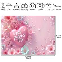 Mother's Day Pink Heart & Floral Theme Backdrop - Sweet Festive Atmosphere, Decorative Background Cloth For Indoor Wall & Outdoor Garden Decoration, Available In Multiple Sizes