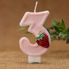 1 pieza Vela de cumpleaños con número ritual, vela decorativa de fresa para pastel, vela con número de purpurina rosa 0-9, adecuada para pastel de cumpleaños, fiesta grande de vacaciones, adecuada para hombres y mujeres - Rosa - Ver 5