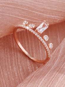 1 chiếc nhẫn vương miện Zirconia thời trang đa năng, phong cách Châu Âu và Châu Mỹ, quà tặng cho phụ nữ vào ngày lễ tình nhân, ngày của mẹ, sinh nhật, tiệc tùng - Hoa hồng vàng - Xem 11