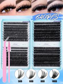 800/720/644/640/300 piezas Conjunto de pestañas postizas de estilo D-Curl con diseños de dibujos animados, incluye pestañas personalizadas DIY de 8-18 mm, pestañas rusas 3D rizadas y gruesas, crea un efecto de maquillaje de visón desordenado y dramático, adecuado para maquillaje de escenario, maquillaje diario, cosplay, maquillaje de rostro completo y uso diario, portátil y fácil de usar, adecuado para uso diario o al aire libre. - Negro - Ver 11