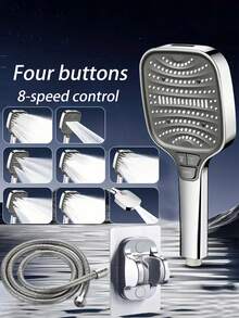 8种模式高压过滤方形淋浴喷头套装 - 大面板手持式淋浴喷头，8种可调节水流模式，塑料材质，现代时尚设计，G1/2通用接口，高压过滤淋浴和大流量雨淋系统，适用于家庭和酒店浴室，是现代浴室和房车的必备配件，升级您的浴室，带来舒适的沐浴体验，是理想的圣诞礼物和浴室装修之选。浴室配件，浴室工具