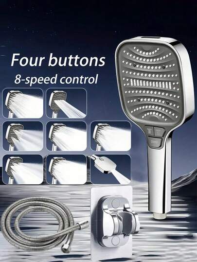 Set med fyrkantigt duschmunstycke och högtrycksfiltrering i 8 lägen - Stort handhållet duschmunstycke med 8 justerbara vattenflödeslägen, plaststruktur, modern och snygg design, G1/2 universalgränssnitt, högtrycksfiltrerad dusch och högflödesregnsystem, lämplig för hem- och hotellbadrum, viktigt tillbehör för moderna badrum och husbilar, uppgradera ditt badrum för en bekväm badupplevelse, perfekt julklapp och badrumsrenovering, badrumstillbehör och verktyg