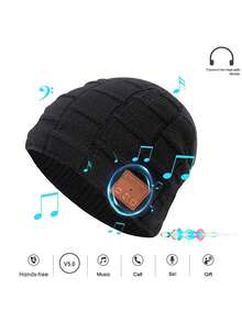 Wireless Music Hat  Cap Beanie Headphones Hat Women Winter Keep Warm Hats Cap Music Beanie With Headphones Built-In Stereo Speakers Mic For Outdoors Sports Running Skiing Christmas Gift For Woman Man Teenagers Her Him Wife & Husband Son Daughter Father Mother - 黑色 - 查看 2