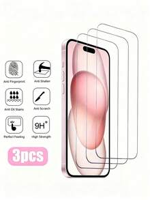 三片装钢化玻璃屏幕保护膜,兼容 17/16/16e/16 Pro/16 Pro Max/13/15/11 Pro Max/7/8 Plus/13/12 Mini/XR/XS/X,表面光滑,防指纹,防摔,防刮,高强度,易于安装 - 無色 - 查看 13