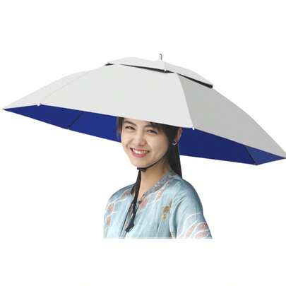 1pc Foldable Oversized Hands-Free Sun Umbrella Hat, Durable Double-Layer All-Weather Protection, Suitable For Fishing, Hiking, Camping, Outdoor Activities, Gardening, Portable Multifunctional, For Summer Use