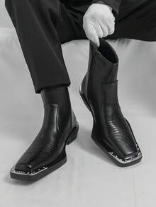 Edgy Square-Toe Ankle Boots (Couple Style) | Metal-Accented Chunky Sole Zip-Up Boots | Streetwear Cool For Trendsetters | Urban Daily/Night Out Footwear