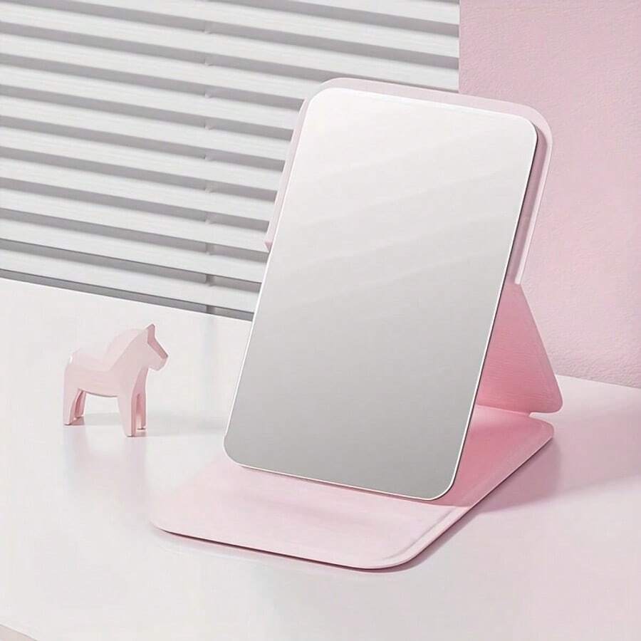 1pc Elegant Portable Folding Makeup Mirror, Vanity Stand, Plastic Surface, Suitable For Dorm, Room Decor, Travel And Outdoor Beauty