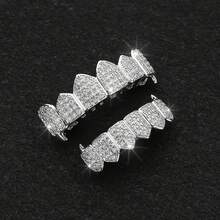 THATBOY Bộ 2 chiếc răng giả phong cách Hip Hop Cyberpunk cho tiệc độc thân, Halloween, đính đá Cubic Zirconia, răng hàm trên và hàm dưới, phụ kiện nha khoa, răng bọc răng phong cách Punk, trang sức cosplay rapper. - Nhiều màu - Xem 14