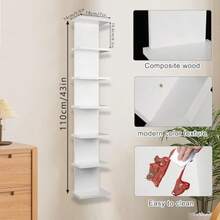 7 Tier Wall Shelf Unit - Narrow Smooth Laminate Finish - Vertical Column Wall Decor Mount Floating Storage Home Decor Organizer Tall Tower Utility Shelf For Bedrooms Living Rooms White - 如圖 - 查看 3