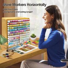 Marker Organizer For 168 Markers,Bamboo Wooden Desk Storage Organizer Rack,Markers Pens Pencils Art Brushes Stora... - 可容納 168 個榫卯標記 - 查看 2