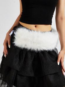 1 Dây thắt lưng màu trắng mờ phong cách Boho, Thắt lưng lông giả cổ điển Y2K, Phụ kiện gợi cảm, Thích hợp cho áo khoác, quần jean, váy, trang phục hàng ngày, tiệc tùng, Halloween - Lông trắng - Xem 1