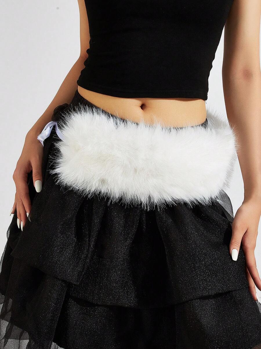 1 Dây thắt lưng màu trắng mờ phong cách Boho, Thắt lưng lông giả cổ điển Y2K, Phụ kiện gợi cảm, Thích hợp cho áo khoác, quần jean, váy, trang phục hàng ngày, tiệc tùng, Halloween - Lông trắng - Xem 1