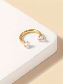 1 件时尚金色条形鼻环，镶嵌闪亮五角星锆石 - 双头 C 型耳钉设计 - 女士防过敏鼻孔饰品，优雅气质 - 金黃色五角星 - 查看 8