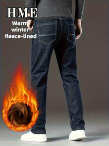 239 Winter Thickened Casual Minimalist Style Men's Jeans, New Men's Thickened Winter Wear, Suitable For Business Or Casual Wear, Mid-Rise Stretch Slim Straight Leg, Stretchy Fabric Machine Washable, Built-In YKK Zipper Closure, Simple Basic Versatile For Any Occasion, Essential Winter Warmth Men's Long Jeans, Men's Black Casual Pants, Men's Slim-Fit Jeans (Plus Sizes Available) Men's Plus Size Apparel - 黑色 - 查看 7