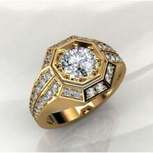 1 Piece Men's Gold Octagonal Ring Inlaid With Round  |   Creative Popular Engagement Gift |   Retro Fashion Men's Ring |    Jewelry For Daily Wear, Casual Outfits, Work Commutes & Friends Gatherings |   Stylish Accessories - Vàng - Xem 3