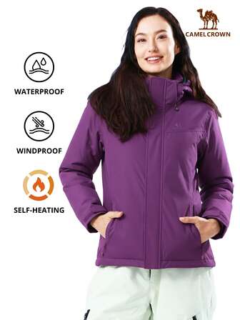 CAMEL CROWN Veste d'hiver femme Coupe-vent Veste de ski Veste de neige Imperméable Parka rembourrée chaude